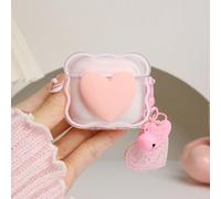 QLD COVER Compatible with Apple AirPods 4 Generation 2024 Case Cover, Lovely 3D Love Heart Waves Design Shockproof Soft Clear TPU Airpods 4 Protector with Keychain for Women Girls, Pink Love