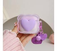 QLD COVER Compatible with Apple AirPods 4 Generation 2024 Case Cover, Lovely 3D Love Heart Waves Design Shockproof Soft Clear TPU Airpods 4 Protector with Keychain for Women Girls, Purple Love