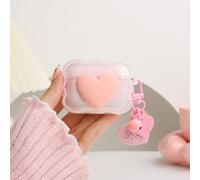 QLD COVER Compatible with Apple AirPods Pro 2 Generation 2022/Pro Generation 2019 Case Cover, Lovely 3D Love Heart Waves Shockproof Soft Clear TPU Protector with Keychain for Women Girls, Pink Love