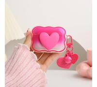 QLD COVER Compatible with Apple AirPods Pro 2 Generation 2022/Pro Generation 2019 Case Cover, Lovely 3D Love Heart Waves Shockproof Soft Clear TPU Protector with Keychain for Women Girls, Rose Love