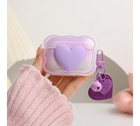 QLD COVER Compatible with Apple AirPods Pro 2 Generation 2022/Pro Generation 2019 Case Cover, Lovely 3D Love Heart Waves Shockproof Soft Clear TPU Protector with Keychain for Women Girls, Purple Love