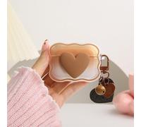 QLD COVER Compatible with Apple AirPods Pro 2 Generation 2022/Pro Generation 2019 Case Cover, Lovely 3D Love Heart Waves Shockproof Soft Clear TPU Protector with Keychain for Women Girls, Brown Love