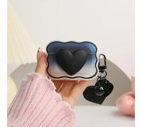 QLD COVER Compatible with Apple AirPods Pro 2 Generation 2022/Pro Generation 2019 Case Cover, Lovely 3D Love Heart Waves Shockproof Soft Clear TPU Protector with Keychain for Women Girls, Black Love