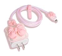 QLD COVER Compatible with iPhone 18W/20W USB-C Charger Cover Cute 3D Bow Tie Design Clear Soft Charger Protector Kawaii Cable Saver for iPhone 11 12 13 14 Pro Max Fast Power Adapter, Pink 2 (5in1)