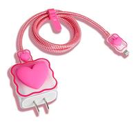 QLD COVER iPhone/iPad 18W/20W USB-C Charger Cover Lovely 3D Love Heart Waves Design Clear Soft Charger Protector Cute Cable Saver for iPhone 11 12 13 14 Pro Max Fast Power Adapter, Love Rose (5 in 1)