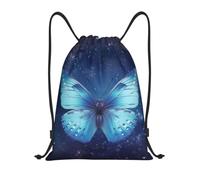 QLDETUPWLX Drawstring Backpack Blue Starry Butterfly Drawstring Bags Sports Sackpack Gym Cinch Sack for Women Men