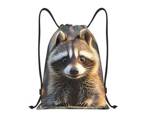 QLDETUPWLX Drawstring Backpack Funny raccoon Drawstring Bags Sports Sackpack Gym Cinch Sack for Women Men