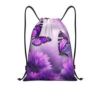 QLDETUPWLX Drawstring Backpack Purple Flower Butterflies Drawstring Bags Sports Sackpack Gym Cinch Sack for Women Men