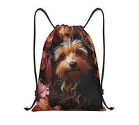 QLDETUPWLX Drawstring Backpack Yorkie Floral Drawstring Bags Sports Sackpack Gym Cinch Sack for Women Men