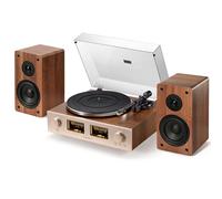 QLEARSOUL HiFire X Vinyl Record Player, Audiophile HiFi Turntables System with 100W Bookshelf Speakers,VU Meter, DSP Preamp, Rubber Mat, Support 33/45 RPM, RCA LINE in | Out