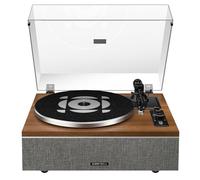QLEARSOUL ONE-S Vinyl Record Player with Bluetooth Input/Output, All-in-One Vintage Turntable Built in Speakers, Phono Preamp & DSP, AT-3600L Cartridge, 33/45 RPM (Walnut)