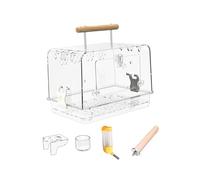 QLECXZI Acrylic Bird Carrier Lightweight Designed For Small Parrots Featuring Sturdy Safe And Washable Parakeet Medium Small Bird Cage With Standing Perch, Whole Set, Cage 30x21x23cm