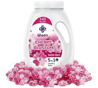 Qleen Non Bio Washing Capsules for Sensitive Skin - 5In1 Laundry Pods 140 Washes - Colors Vibrant & Protector, Stain Removal, Long Lasting Frangrance, Anti Bacterial, & Fabric Softner - Cherry Blossom