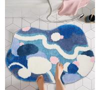Qleewei Blue Bath Mat 3D Bathroom Moss Rug Non-Slip Soft Absorbent Area Rug for Bedroom Laundry Room Kitchen 35.4'' x 23.6'' (Blue)