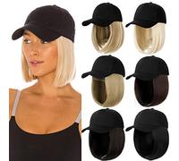 Qlenkay 14 Inch Straight Short Bob Adjustable Removable Baseball Cap with Hair Extensions for Women Girls Medium Brown