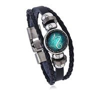 QLEQMZTV Constellation Bracelets For Men, Capricorn Zodiac Leather Bracelet Multi-Layer Twist Braided Bracelet Adjustable Wristband Vintage Charm Jewelry For Men Women