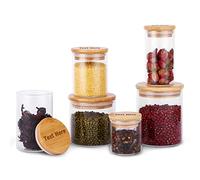 QLGD Personalised Storage Jars with Lids, Engraved Text Premium Glass Containers with Lid Made of Sustainable Bamboo, with Seals, 100% Airtight, 100% Hygienic (100 ml)