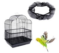 QLHNGUZ Bird Cage Seed Catcher Adjustable Bird Cage Cover Soft Nylon Mesh Net with Drawstring Birdcage Skirt Feather Guard for Round Square Cages (Black, 40H×150-220L)