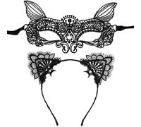 QLHNGUZ Cat Mask and Cat Ears Headband Set- Costume Masquerade Masks & Catwoman Accessories for Make Up Party