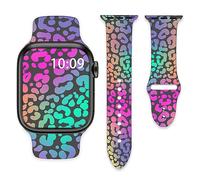 QLIEERE Colorful Glow Neon Rainbow Leopard Cheetah Print Watch Bands Compatible with Apple 38mm 40mm 41mm, Silicone Wristbands Strap Replacement IWatch Series SE 8 7 6 5 4 3 2 1, White 22