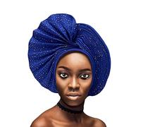 QliHut African Head Wrap Already Made Auto Gele Headties Women's Turban Hats&Caps Beading Wedding Nigerian Fashion Headbands (Royal Blue)