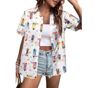 QLIPIN Western Button Up Shirts Women: Retro Cowgirl Shirt Rodeo Tops Hawaiian Summer Vacation Short Sleeve Top Blouses, White, XL