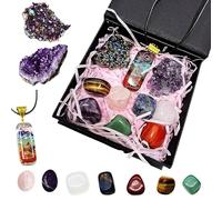 Qlisytpps 10pcs Healing Crystals Set Real Crystals Stones Kit, Chakra Crystals Gemstones Amethyst Clusters,geode Crystals,Chakra Necklace Witchcraft Crystals Gifts Beginners Gifts for Women