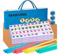 QLKLIKEBF American Mahjong Set 166 Mahjong Tile Set 1.2-inch American Mahjong Tile Set Equipped with Mahjong Racks with Pushers Mahjong Table Mat Mahjong Set Storage Bag