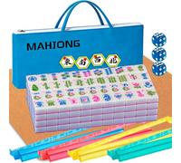 QLKLIKEBF American Mahjong Set Pink 166 Mahjong Tile Set 1.2-inch American Mahjong Tile Set Equipped with Mahjong Racks with Pushers Mahjong Table Mat Mahjong Set Storage Bag