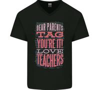 QLKNSC Dear Parents Funny Teacher Teaching Mens V-Neck Cotton T-Shirt(XX-Large)