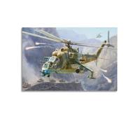 QLLS Vintage Military Aircraft Poster Mi-24V Attack Helicopter Decorative Canvas Family Bedroom Artwork Picture Painting 20x30inch(50x75cm)