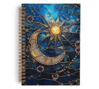 QLMX Celestial Sun Moon and Stars Spiral Notebook, Celestial Astrology Gothic A4 Journal Notebook, Sun Moon Notebooks for School Work, Blue Starry Night Sky Celestial Gifts for Women, 8.3x11.7 Inch