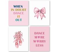 QLMX Coquette Pink Ballet Wall Art Prints Set of 4, Pink Ballet Room Decor, Girly Dance Bow Prints for Wall Decor, When in Doubt Dance It out Poster Prints for Teen Girls Room Dorm 8”x10”unframed