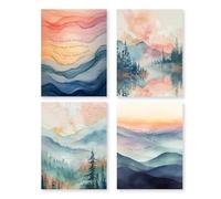 QLMX Inhale Exhale Mental Health Wall Art Prints Set of 4, Therapy Office Decor, Watercolor Abstract Prints for Wall Decor, Calming Breathe Poster for Therapy Counselling Room 12”x16” Unframed