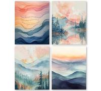 QLMX Inhale Exhale Mental Health Wall Art Prints Set of 4, Watercolor Abstract Prints for Wall Decor, Therapy Office Decor, Calming Breathe Poster for Therapy Counselling Room 8”x10” Unframed