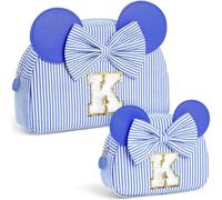 QLOVEA Christmas Gifts for Grandkids Initial Cosmetic Bag Travel Makeup Bag Personalized Birthday Gifts for Kids, Blue