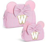 QLOVEA Christmas Gifts for Grandkids Initial Cosmetic Bag Travel Makeup Bag Personalized Birthday Gifts for Kids, Pink, W