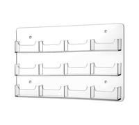 QLoztyse Business Card Holder Acrylic Wall Mount Organizer Sticker Display Rack Multi Pocket Pre Drilled Hanging Space Saver Suitable for Office Library Home D , 12 Pockets