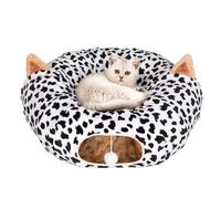 QLoztyse Cat Tunnel Bed for Indoor Cats - Extra Large Round Cat Tube Donut Circle Tunnels with Plush Ball Toy Circular Collapsible Fluffy Cave Cover for Kittens Kitty and Dog