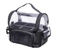 QLoztyse Clear Makeup Brush Travel Case Organizer - Professional Make Up Brush Artist Bag, Cosmetic Storage Case Holder with Adjustable Dividers and Strap