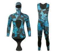 QLoztyse Diving Suit Neoprene Swimsuit Two-Piece Wetsuit Split Design Thermal Coverage Lightweight Easy Movement Material Suitable for Outdoor Water Sports Surfing, Blue Camouflage, XXXL