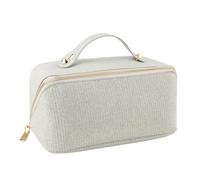 QLoztyse Large Capacity Travel Cosmetic Bag - Lay Flat Makeup Bag with Handle and Compartment Large Opening Glitter Cosmetics Organizer for Girl, Silver, L, Fashion