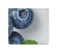 QLPTM Blueberries And Mint Leather Wallets for Women Men Slim Purse Card Holder Credit Card Wallet Small Bifold Wallet, Blueberries and Mint, One Size, Casual