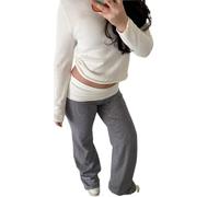 QLQLWDD Women Fold Over Leggings Yoga Pants Y2k Low Rise Stretchy Lounge Sweatpants Workout Athletic Vintage Bottoms (A Black, L)