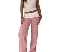 QLQLWDD Women Fold Over Leggings Yoga Pants Y2k Low Rise Stretchy Lounge Sweatpants Workout Athletic Vintage Bottoms (A Pink, M)