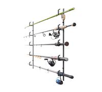 QLS 5-Rod Wall/Ceiling Fishing Rod Holder Steel Rack, Adjustable, Black