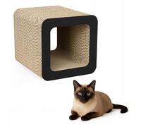 QLS Corrugated Cardboard Cat Furniture - 37 x 30 x 30 cm - Scratching Board, Cat Cave, Sleeping Area with Cat Toy & Catnip (Black)