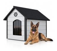 QLS Dog Kennel 104 x 74 cm XL Insulated Wooden Outdoor White / Grey | Protected retreat for large dogs with insulated walls for more warmth as well as roofing felt OSB floor and thermal