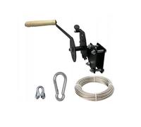 QLS Handels Hand Winch with Brake Pulley Winch Hand Crank Made of Metal and Wood Steel Ropes 3 m Perfect for Tripod Grill