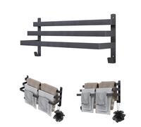 QLS Towel Holder 60 cm With Hooks Triple Bathroom Organizer Black Steel